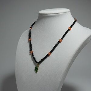Artisan Midnight Bloom Choker with Emerald Leaf Pendant